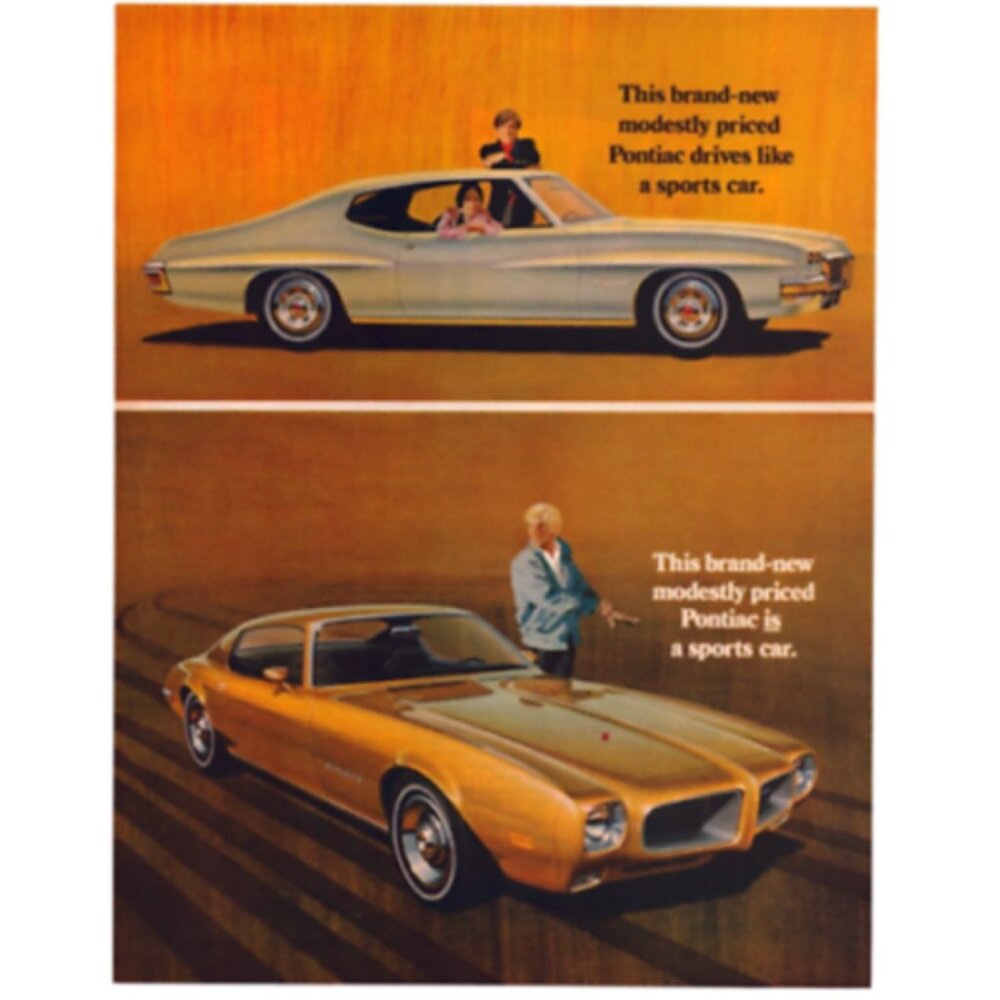 1969 Print Ad New Pontiac Tempest Car and Firebird Is a Sports Car!